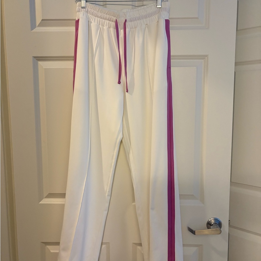 Anthropologie White and Pink Track Pants
